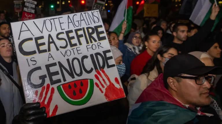 FILE - Pro-Palestinian protesters rally outside Parliament in London, United Kingdom, on Nov. 15, 2023