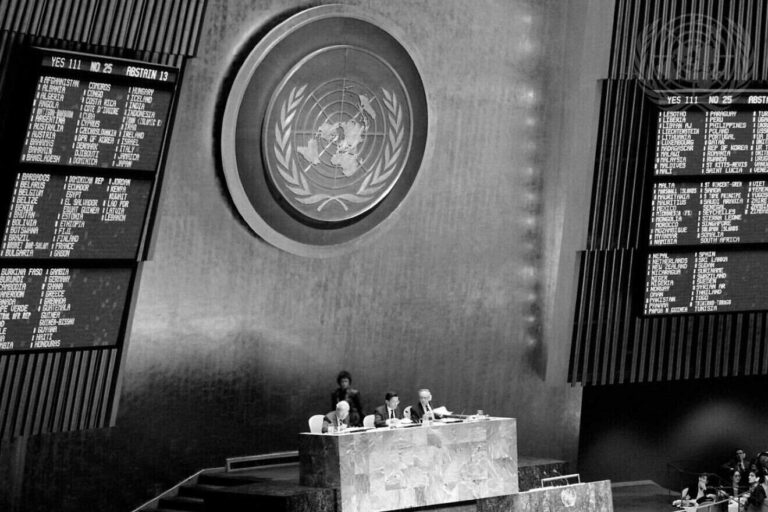 The UN General Assembly repealed its 1975 resolution that equated Zionism with racism on Dec. 16, 1991. Credit: Milton Grant/UN.